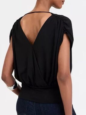 INC International Concepts Black Surplice V Neck Top, Petite XL, NWT